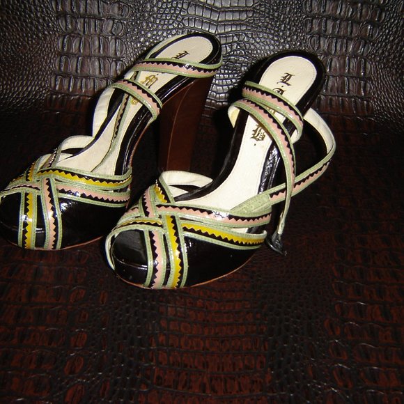 L.A.M.B Multicolor Peep Toe Chunky Platform Sz 7.5 - Picture 6 of 6